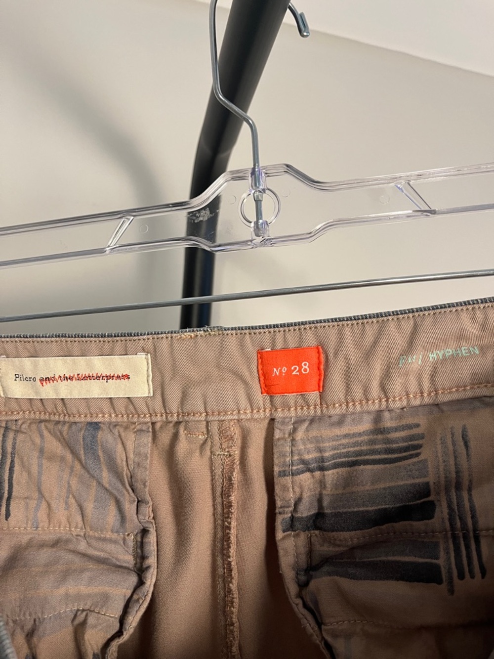 Anthro Pilcro Patchwork Painters Pants Khaki Tan Blue Pink Accents Hyphen Sz 28 - Picture 6 of 10